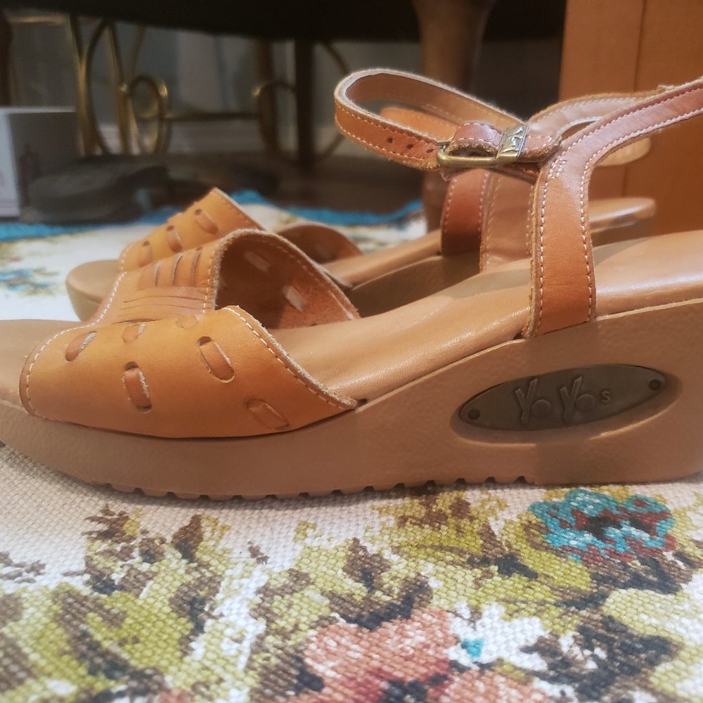 Yo-Yo's strappy wedges-Camel